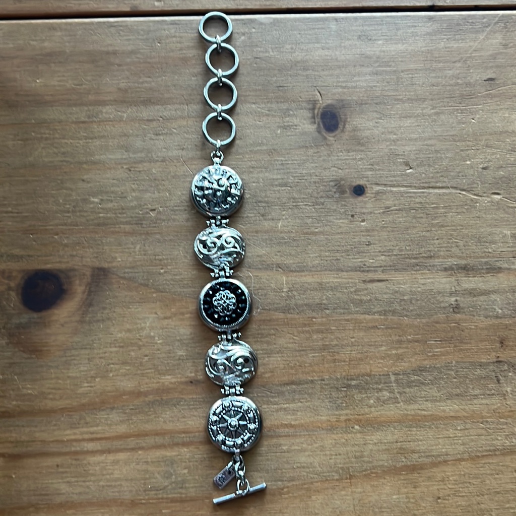 Gingersnap Silver Bracelet With Sun Compass And Black Bling Toggle Adjustable